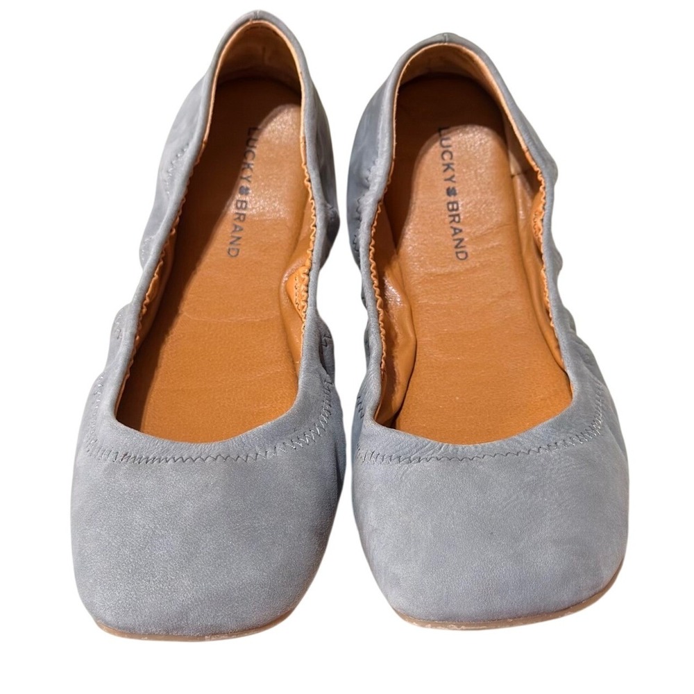 Lucky Brand Echo Ballet Flats Womens 8.5 Grey Suede Square Toe Slip On